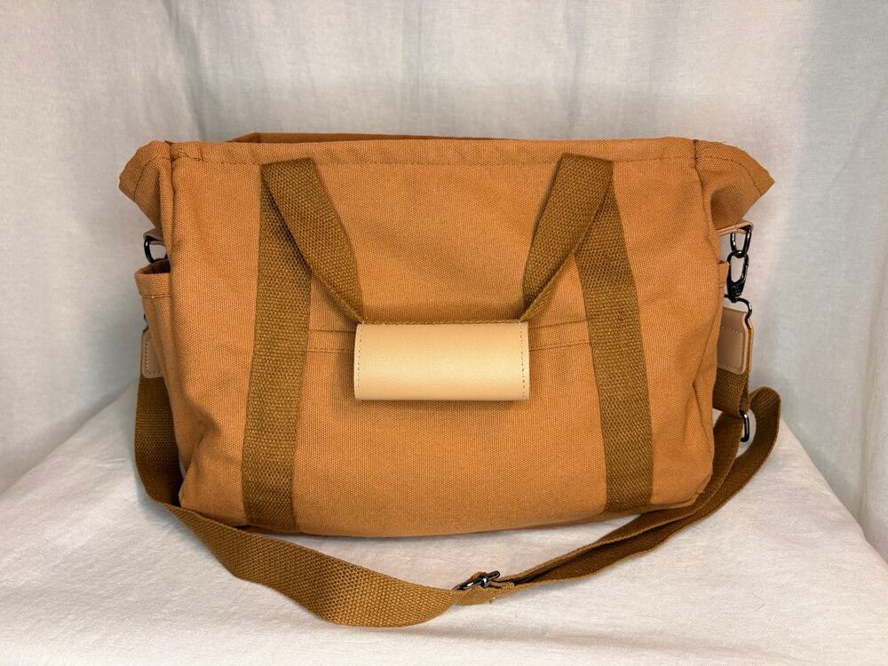 Dark Tan Cognac Canvas Diaper Bag Tote Shoulder Crossbody Organizer